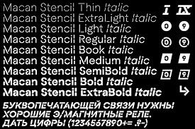 Ejemplo de fuente Macan Stencil Italic